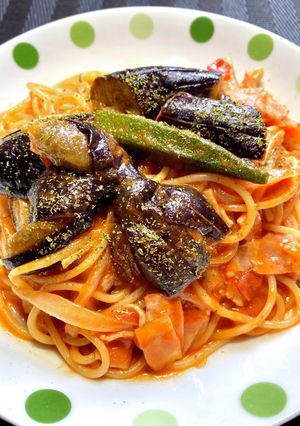 冷凍茄子煮浸しの、トマトパスタ-レシピのメイン写真