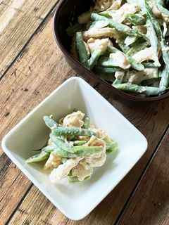 インゲンとチキンの胡麻マヨ和え♡-レシピのメイン写真