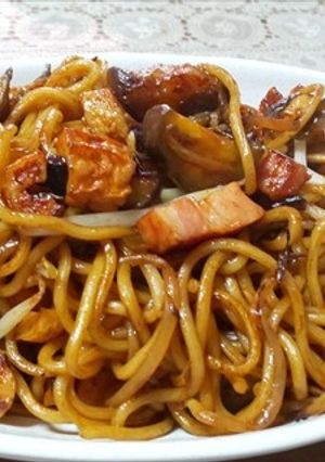 アカヤマドリの焼きそば（美味～山メシに）-レシピのメイン写真