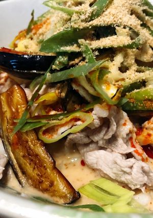 茄子と豚しゃぶの冷たい胡麻うどん-レシピのメイン写真