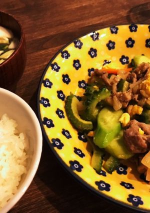 晩ご飯　ゴーヤチャンプルと冷や汁-レシピのメイン写真