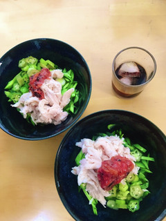 夏バテ解消!梅鶏とおくらの冷しそうめん-レシピのメイン写真