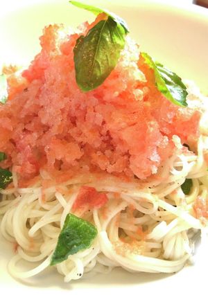 凍らせトマトのカキ氷風そうめん-レシピのメイン写真