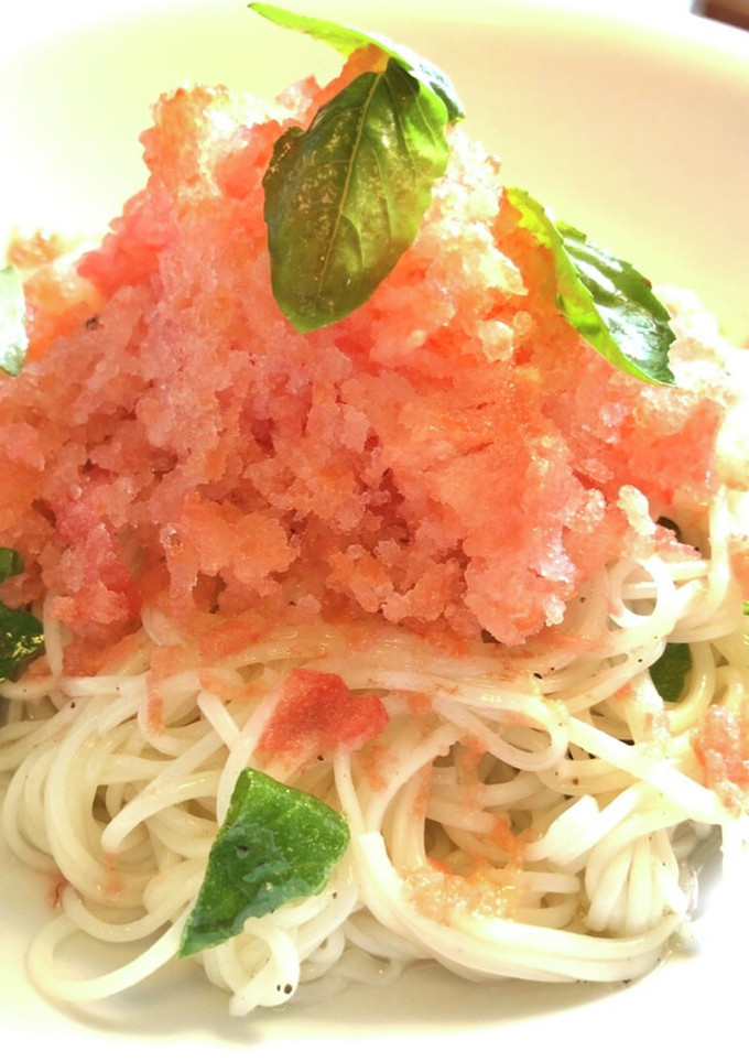 凍らせトマトのカキ氷風そうめん-レシピのメイン写真
