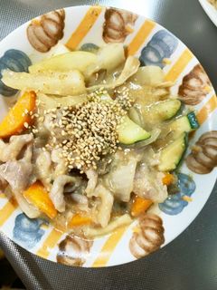 肉味噌うどん炒め味豚こま大根青椒肉絲風-レシピのメイン写真