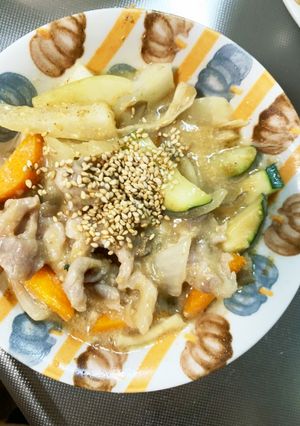 肉味噌うどん炒め味豚こま大根青椒肉絲風-レシピのメイン写真