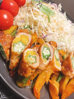 断面映え!オクラとパプリカ肉巻き照り焼き-レシピのメイン写真