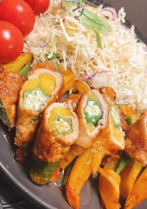 断面映え！オクラとパプリカ肉巻き照り焼き-レシピのメイン写真