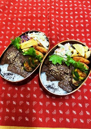 旦那さん&息子弁当〜焼肉とマカロニサラダ-レシピのメイン写真
