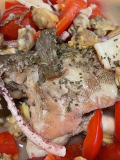 夏野菜で!白身魚のアクアパッツァ-レシピのメイン写真