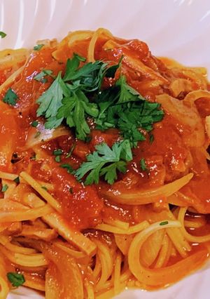 レンチンパスタ：アマトリチャーナ-レシピのメイン写真