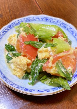 卵＆ロメインレタス＆トマトの炒め物-レシピのメイン写真