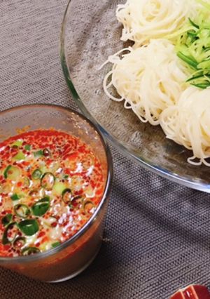 混ぜるだけ！ピリ辛豆乳つけ麺のつゆ-レシピのメイン写真