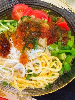 薬味たっぷり☆ジュレのせキラキラそうめん-レシピのメイン写真