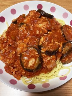 ナスとツナのトマトソースパスタ-レシピのメイン写真
