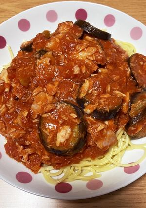 ナスとツナのトマトソースパスタ-レシピのメイン写真