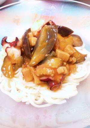 ナスとタコと高野豆腐の麻婆風うどん-レシピのメイン写真
