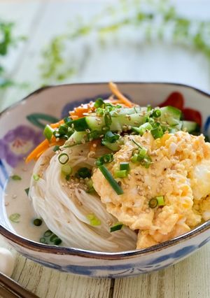 アーモンドミルクで　サラダそうめん-レシピのメイン写真