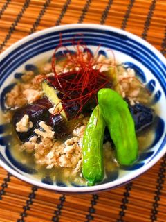 ふわとろ揚げ茄子の鶏ひき肉あんかけ-レシピのメイン写真