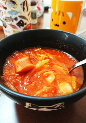 夏にアツアツスタミナにんにくトマトスープ-レシピのメイン写真