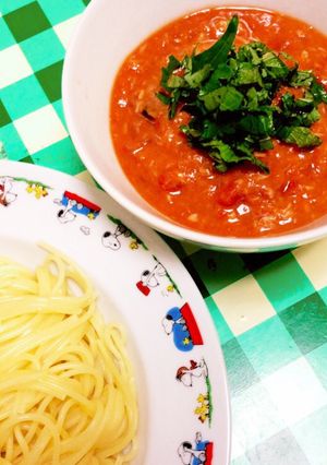 レンジで作るつけ麺風トマトツナパスタ-レシピのメイン写真