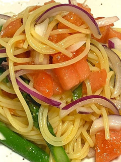 マカ入りアスパラガスとトマトの冷製パスタ-レシピのメイン写真