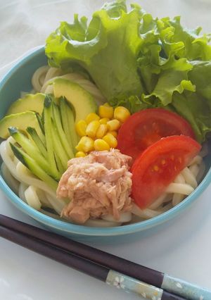 野菜たっぷり♪ツナ入り冷やしサラダうどん-レシピのメイン写真