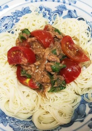 トマトとバジルとシーチキンそうめん-レシピのメイン写真