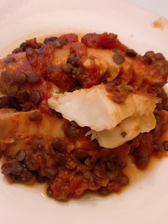 簡単 白身魚 レンズ豆 トマト煮-レシピのメイン写真