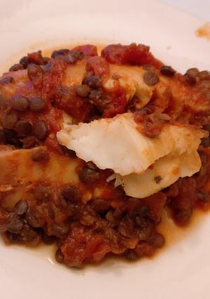 簡単 白身魚 レンズ豆 トマト煮-レシピのメイン写真