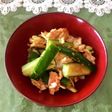 やみつきおつまみ。叩き胡瓜と焼魚のピリ辛