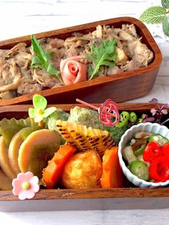 文月30 豚肉と舞茸炒め丼弁当-レシピのメイン写真