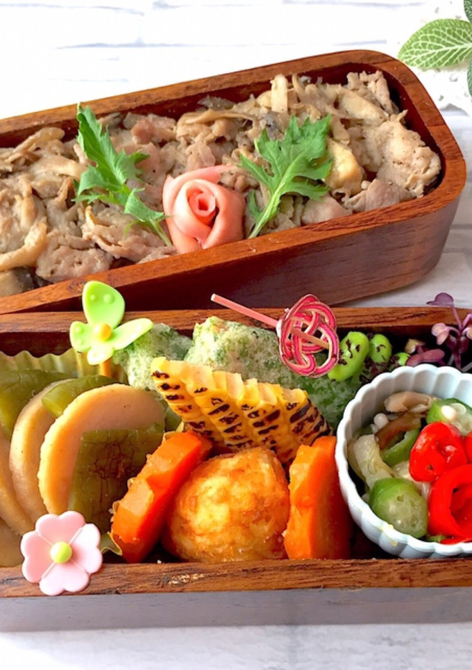 文月30　豚肉と舞茸炒め丼弁当-レシピのメイン写真