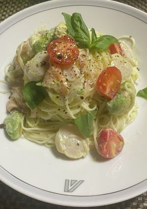スモークサーモン、帆立貝柱の　冷製パスタ-レシピのメイン写真