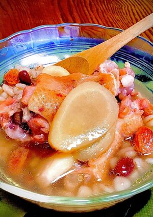 圧力鍋で簡単♪小豆ピンクサムゲタンスープ-レシピのメイン写真