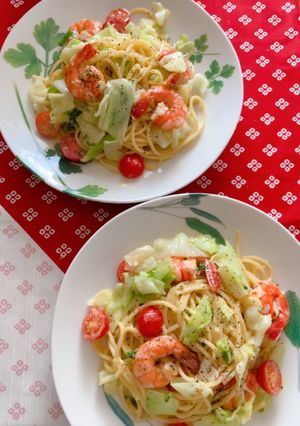 キャベツとエビのアイオリソースパスタ-レシピのメイン写真