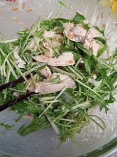 鶏ムネと水菜の梅マヨサラダ-レシピのメイン写真