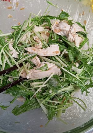 鶏ムネと水菜の梅マヨサラダ-レシピのメイン写真