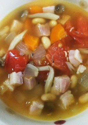 34 茹で大豆と野菜とベーコンのスープ-レシピのメイン写真