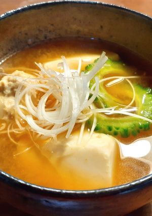 肉団子（つくね）豆腐、ゴーヤのお味噌汁-レシピのメイン写真