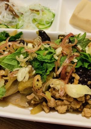 ナスと鶏ひき肉の炒め煮 大葉と茗荷のせ-レシピのメイン写真