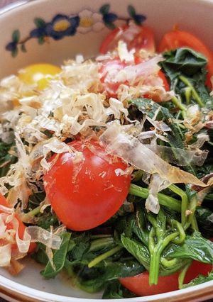 モロヘイヤとミニトマトのおかかポン酢和え-レシピのメイン写真