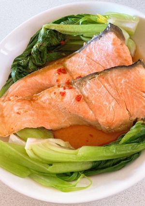 レンジで簡単！鮭とチンゲン菜の香味だれ-レシピのメイン写真
