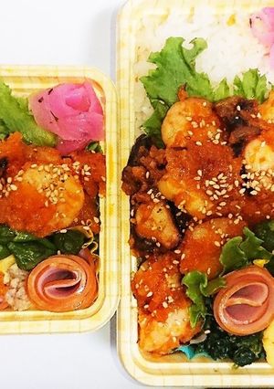 【夫婦弁当100】海鮮チリと焼き浸し-レシピのメイン写真