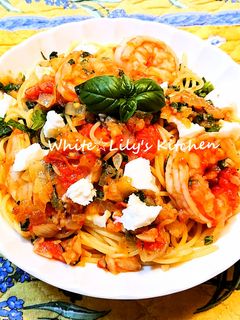 夏パスタ☀️大海老と夏野菜のトマトソース-レシピのメイン写真