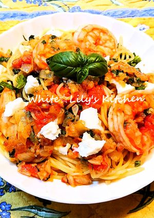 夏パスタ☀️大海老と夏野菜のトマトソース-レシピのメイン写真