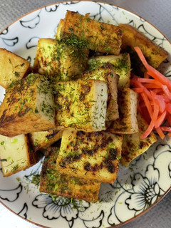 時短簡単青のり風味の焼き厚揚げ紅生姜添え-レシピのメイン写真