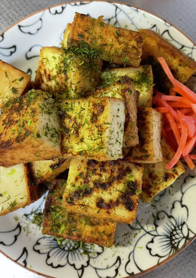時短簡単青のり風味の焼き厚揚げ紅生姜添え-レシピのメイン写真