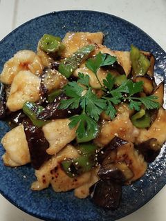 鶏むね肉となすとピーマンの甘辛酢炒め♪-レシピのメイン写真