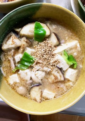 豚こま簡単韓国冷麺スープ味麻婆豆腐茄子-レシピのメイン写真